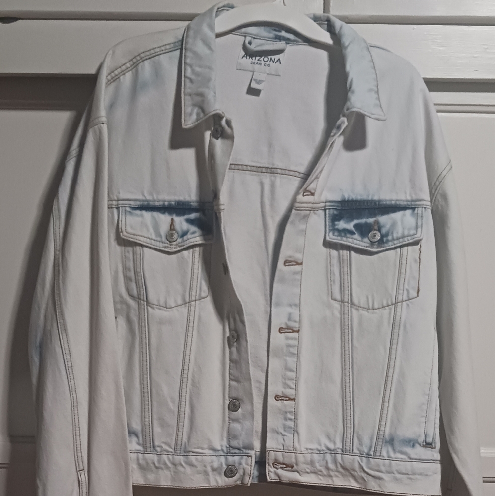 White Denim Jacket with Blue Accents